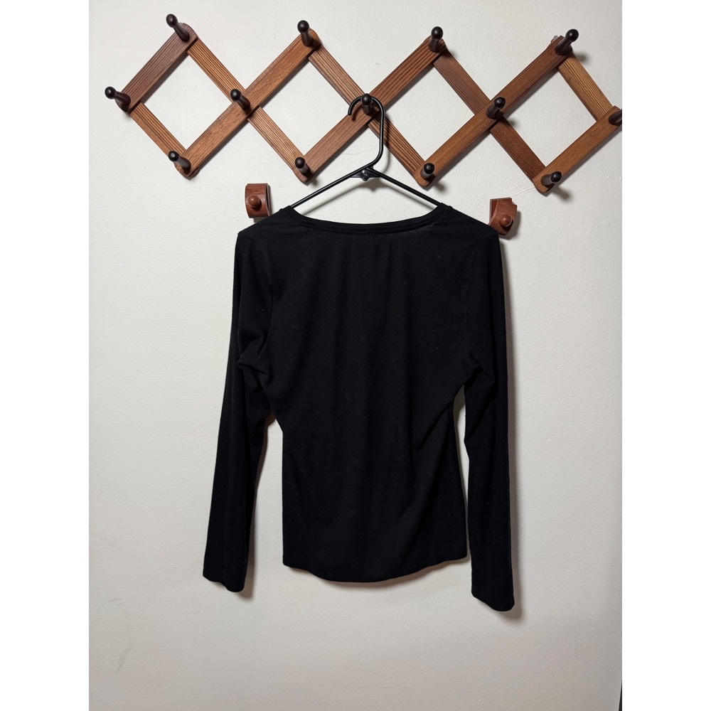 Calvin Klein Black Ribbed Henley Long Sleeve Tee Y2K Minimalist Athleisure - Picture 2 of 3